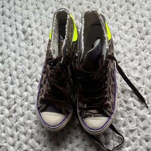 Leopard Print High-Top Sneakers with Neon Accents